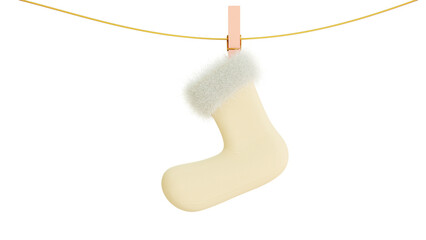 socks hanging on a rope with wooden clothespin 3D rendering