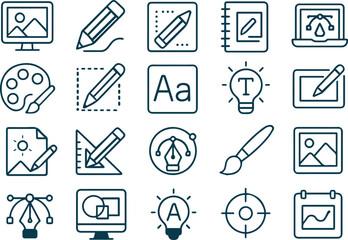 Graphic design elements isolated on white background showcasing creativity and tools for visual communication and artistic expression in digital and traditional media