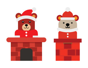 Santa Bears in Chimneys Wearing Holiday Outfits and Smiles