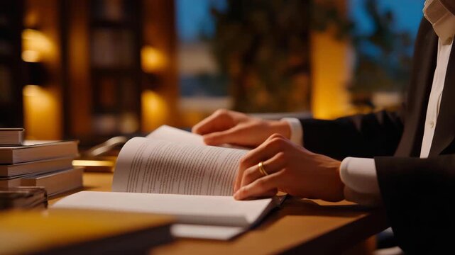 Close-up of jurors&rsquo; hands flipping pages of detailed case documents and highlighting key evidence, emphasizing careful review, courtroom procedure, accurate legal assessment, responsibility, and