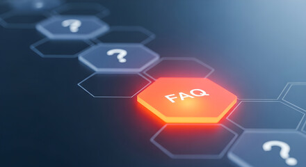 Fototapeta premium FAQ Button Orange Glowing Help Support Horizontal Copy Space