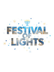 Festival of Lights Hanukkah Typography Design with Sparkles and Menorah Icons
