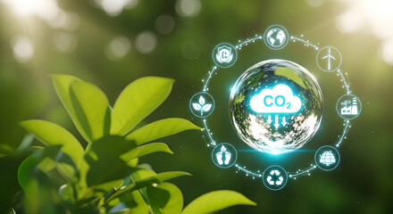 Carbon Neutrality CO2 Reduction Green Energy Digital Concept Copy Space