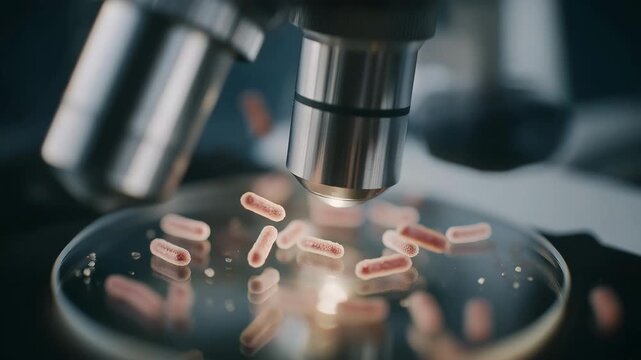 Complex nanotechnology devices displayed in magnified microscope view within sterile clean lab, symbolizing micro-scale engineering, advanced science, and futuristic technological innovation.