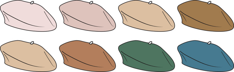 Collection of Flat Caps in Various Earth Tones and Shades of Brown, Green, and Blue