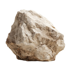 Fototapeta premium A single large weathered rock with a rough and craggy surface is presented in stark isolation against a pure black background
