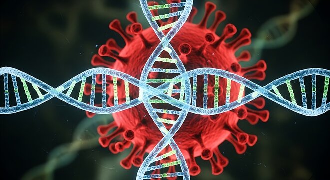 Detailed Microscopic Illustration of DNA Helix and Virus Cell Microbiology