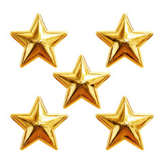 Obraz premium Five shiny golden stars float against a dark background symbolizing the highest rating of excellence and superior quality
