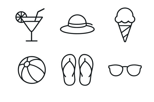 Minimalist summer icons beach, ice cream, and vacation essentials - Powered by Adobe