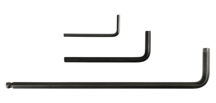 Set black hex key isolated on a transparent background. Completely in focus. PNG.