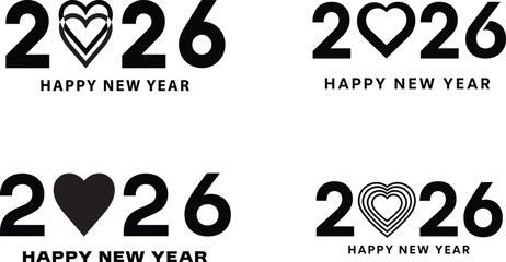 Happy New Year 2026: Creative Vector Designs with Heart Shapes