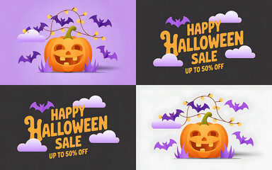 Wicked Weekend Halloween Vertical Story Set: Cute Ghosts with Pumpkin, Tombstone with Skeleton Hand, and Full Moon Bat 