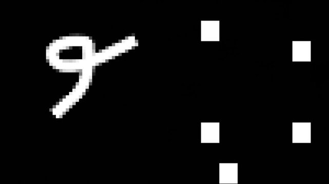 Futuristic optical character recognition process represented by glowing numeric in pixel style, pixel blur effect