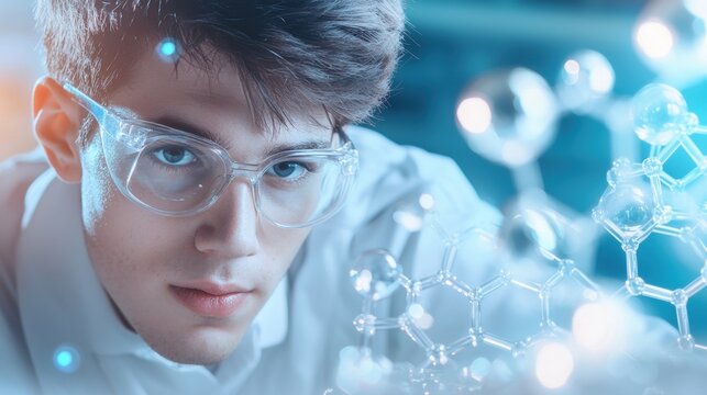 Molecular Chemist studying the behavior of molecules under different conditions in a laboratory.
