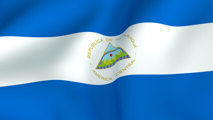 Waving Flag of Nicaragua, Official National Symbol of the Republic, Fabric Texture