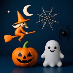 halloween pumpkin and witch