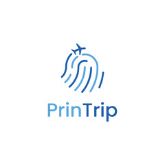 Modern travel company logo with airplane and fingerprint design for a unique and secure trip planning experience, perfect for branding and marketing materials