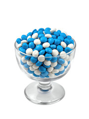 Blue and White Hanukkah Candies in Glass Bowl Isolated on White