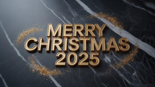 Elegant golden merry christmas 2025 text with abstract textured background holiday greeting