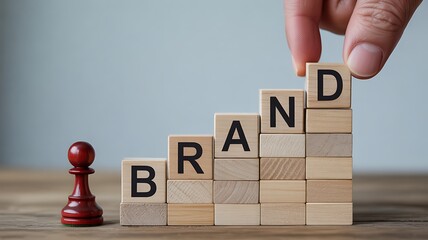 Building a strong brand with wooden blocks and a chess piece