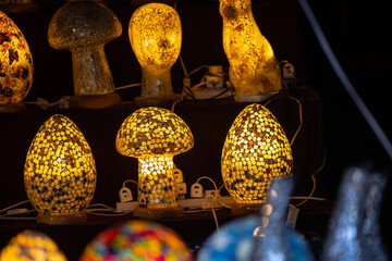 Turkey. Market with many traditional colorful handmade turkish lamps and lanterns. Lanterns hanging in shop for sale. Popular souvenirs from turkey.