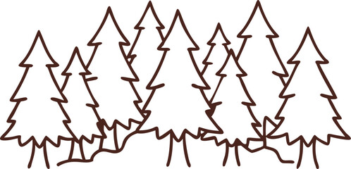 Hand-drawn pine tree forest vector illustration