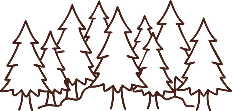 Hand-drawn pine tree forest vector illustration