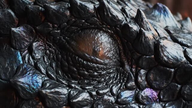 Close up of a dragon eye with reptilian scales textures gold eye macro details fantasy animal