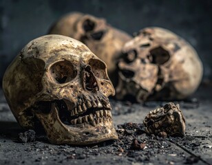 Detailed Skull Study with Weathered Texture in Dim Light Setting