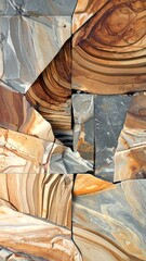 Obraz premium Abstract stone mosaic featuring swirling, layered patterns in warm browns, grays, and tans