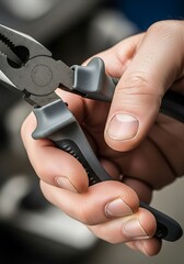 Fototapeta premium Close-up handyman gripping pliers with focus on detail and precision