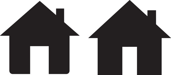 Two identical house icons in black silhouette
