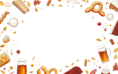 Creative party invitation featuring Oktoberfest theme with traditional symbols perfect for festive event announcement isolated on white background PNG