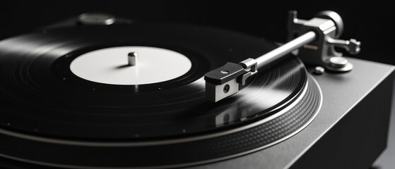 Vinyl record player black modern design high fidelity music equipment turntable audio technology retro style