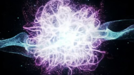 A high-end cgi ultra-wide establishing video of luminous teal data and magenta energy streams merging in a dark digital void with starfield bokeh, forming a pulsating neural network. Concept of - Powered by Adobe