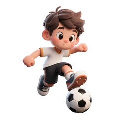 少年サッカー選手が白い背景でボールを蹴る