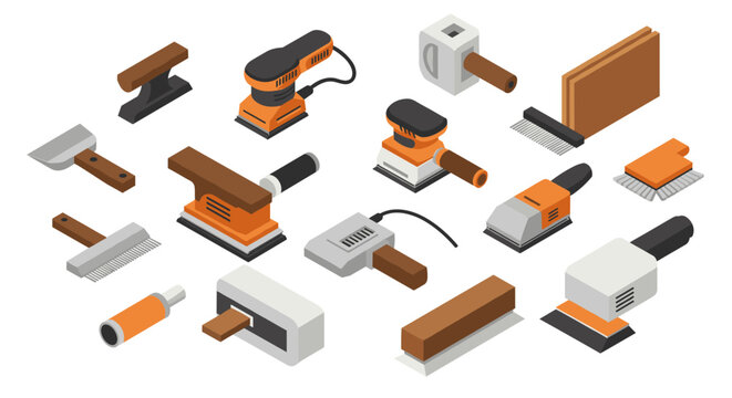 Isometric carpentry tools set for woodworking and diy projects