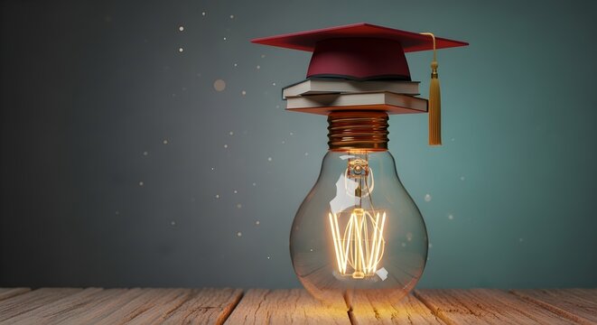 Illuminating Education Light Bulb with Graduation Cap, Symbolizing Knowledge and Bright Future