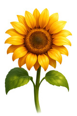 Fototapeta premium Bright Yellow Sunflower Blooming Summer Flower with Green Leaves on White Background Natural Floral Concept