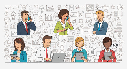 Diverse business team collaboration using technology for communication and teamwork