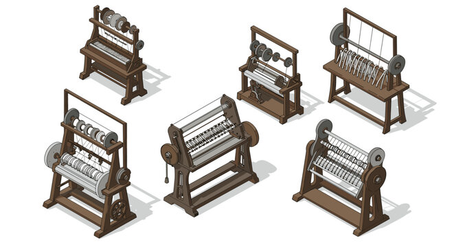 Isometric wooden looms collection in rustic design for textile craft enthusiasts