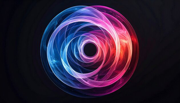 Abstract swirling colorful design with a spiral form over a dark, mysterious backdrop