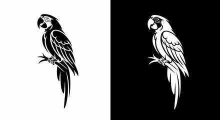 Parrot silhouette vector illustration in black and white design