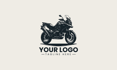 Detailed black vector illustration of a modern powerful adventure touring motorcycle creating a dynamic long distance travel symbol
