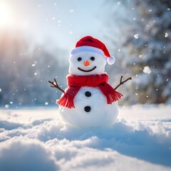 Fototapeta premium Cute 3D Snowman with Red Scarf