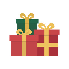 Christmas gift boxes in red and green with golden ribbons