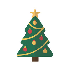 Christmas tree illustration with golden star and festive ornaments