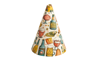 Colorful Bavarian hat featuring beer graphics designed for Oktoberfest parties and cultural events isolated on white background PNG