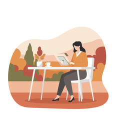 Professional working outdoors with digital devices in autumn Remote business freelance and technology use