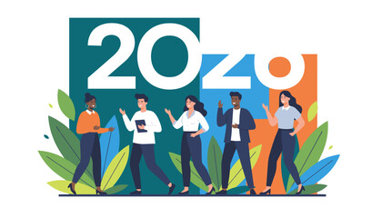 Diverse business team celebrating the start of 2020 Success goals and professional collaboration illustration